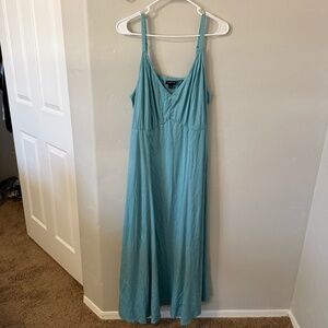 Blue tea length sleeveless dress